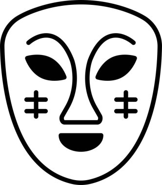 Gülümseyen bir yüzün siyah beyaz çizimi. Yüzü maske takıyor ve yüzünde dövme var.