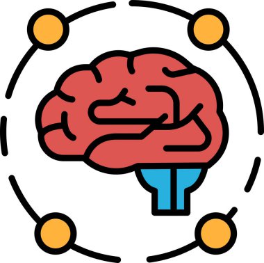 Etrafında bir çember olan bir beynin siyah beyaz çizimi. Çember, beyinle vücudun diğer kısımları arasındaki bağlantıları temsil eden diğer çemberlerle doludur.