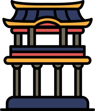 Çatısı olan bir binanın siyah beyaz çizimi.