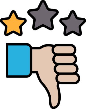 Üç yıldızlı bir el ve aşağı ok. El baş parmağını kaldırıyor. Resim olumsuz ya da onaylanmayan bir ileti iletir