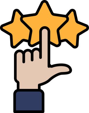 Üç yıldızı gösteren bir el. El, iyi olduklarını göstermek için yıldızları işaret ediyor.