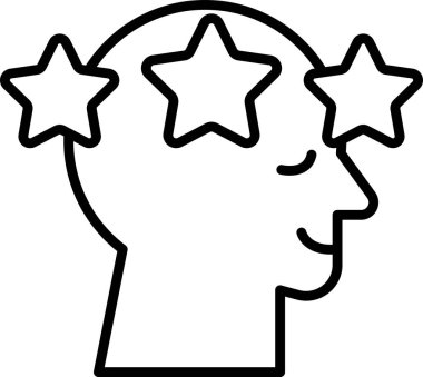 Üzerinde üç yıldız olan bir adam kafası. Yıldızlar eşit aralıklarla ve adam gülümsüyor. Olumlu ve mutluluk kavramı