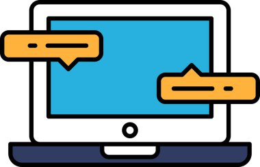 Üzerinde iki baloncuk olan bir laptop ekranı. İlk sohbet balonu ekranın sol tarafında ve ikinci sohbet balonu ekranın sağ tarafında.