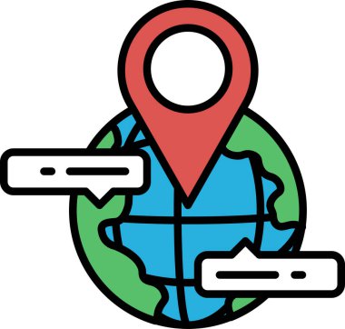 Küre merkezini gösteren kırmızı ve yeşil bir iğne. Küre, ortasında kırmızı bir nokta olan bir daire ile çevrilidir.