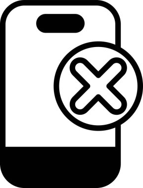 Üzerinde X olan bir telefon. Telefon siyah beyaz.