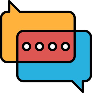 Ortasında tuş takımı olan iki mavi ve kırmızı konuşma balonu. Tuş takımı dört noktayla çevrili.