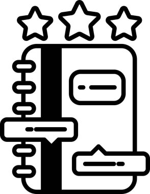 Üzerinde üç yıldız olan siyah beyaz bir kitap. Kitap bir planlamacı ya da bir günlük.