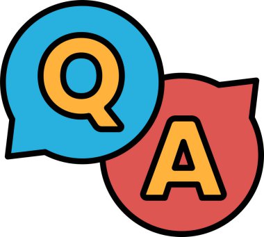 Üzerinde soru-cevap yazan siyah beyaz bir logo. Q solda, A ise sağda.