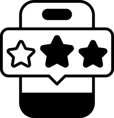 Üç yıldızlı bir telefon ve konuşma balonunda bir yıldız. Telefon siyah beyaz.