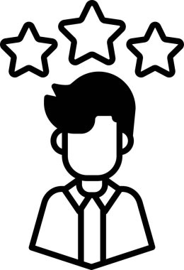 Başının üstünde üç yıldız olan bir adam. Adam kravat ve gömlek giyiyor. Üç yıldız insanın başarısını ve başarılarını temsil eder.