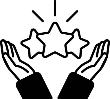 Görüntüde iki eli havada üç yıldız gösteriliyor. Olumluluk ve başarı kavramı, sanki yıldızlar başarıyı ya da tanınmayı temsil ediyormuş gibi.