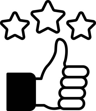 Üzerinde üç yıldız olan bir el. Elin baş parmağını kaldırıyor. Yıldızlar sıraya dizilir ve ortadaki yıldız en büyüğü olur. Resim olumlu bir ileti iletir