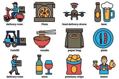 Bir dizi yiyecek dağıtım simgesi