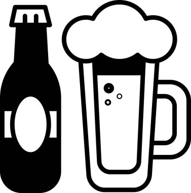 Çizgi simgesi biçiminde bir bira şişesi ve gözlük