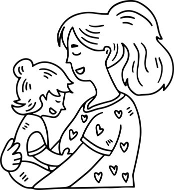 Bir kadın kucağında bir çocuk tutuyor.