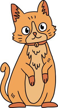 Tasmalı bir kedi yerde oturuyordu. Kedi yüzünde bir gülümsemeyle kameraya bakıyor.