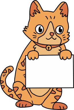 Bir kedi boş bir kağıt parçası tutuyor. Kedi gülümsüyor ve kameraya bakıyor. Oyunculuk ve merak kavramı