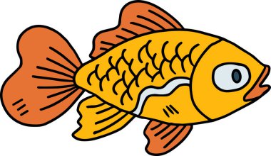 Bir balık suda yüzüyor. Balık siyah ve beyazdır.