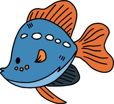 Bir balık suda yüzüyor. Balık siyah ve beyazdır.