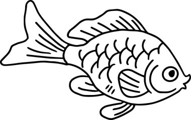 Bir balık suda yüzüyor. Balık siyah ve beyazdır.