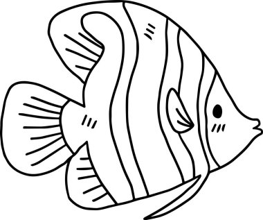 Bir balık suda yüzüyor. Balık siyah ve beyazdır.