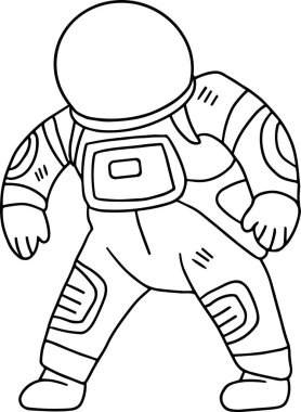 Kollarını açmış bir astronot çizgi filmi izliyor. Astronot beyaz bir takım elbise giyiyor ve kafasında bir kask var. Görüntü, uzay giysisi içindeki bir insanın basit bir çizimi.
