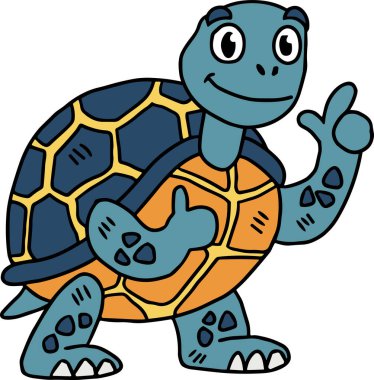 Yüzünde gülümseme olan sevimli bir kaplumbağa. Kaplumbağa ayağa kalktı ve kameraya baktı.