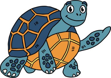 Yüzünde gülümseme olan sevimli bir kaplumbağa. Kaplumbağa ayağa kalktı ve kameraya baktı.