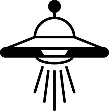 Üzerinde ışık parlayan bir uzay gemisinin siyah beyaz çizimi. Uzay gemisi uzayda uçuyor ve ışık da uzay gemisinin tepesinden geliyor. Manzara fütüristik ve maceralı.