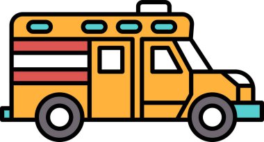 Çatısı olan siyah beyaz bir ambulans. Araç beyaz arka planda park halinde.