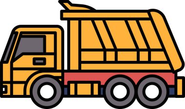 Bir çöp kamyonunun siyah beyaz çizimi. Kamyon park halinde ve boş bir yatağı var.