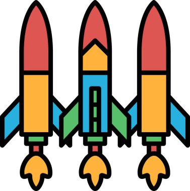 Gökyüzünde üç roket uçuyor. Roketler siyah ve beyaz.