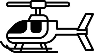 Beyaz kuyruklu siyah beyaz bir helikopter. Helikopter, tasarımı ve şekli üzerine odaklanarak stilize edilmiş bir şekilde çizilir. Hareket ve heyecan kavramı