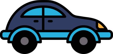 Siyah beyaz bir araba çizimi. Araba yuvarlak çatılı küçük bir hatchback.