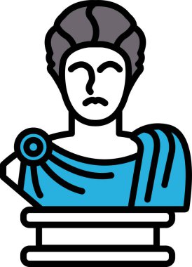 Mavi cüppeli ve mavi kuşaklı bir adamın heykeli. Heykel bir Roma imparatoruna ait.