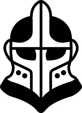 Bir şövalye miğferinin siyah beyaz görüntüsü. Miğfer, önünde haç olan bir ortaçağ şövalyesi miğferi gibi tasarlanmış. Miğfer çok detaylı ve üzerinde küçük noktalar var.