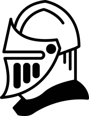 Üzerinde kalkan olan bir şövalye miğferi. Miğfer siyah beyaz.