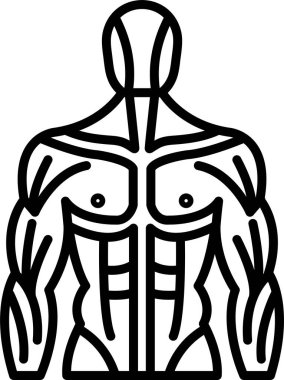 Bir adamın bedeni siyah beyaz çizilir. Görüntü güçlü fiziği olan kaslı bir adamın görüntüsü. Adamın göğsü ve midesi vurgulanıyor ve kolları belirgin bir şekilde gösteriliyor.