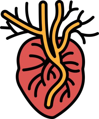 Damarlarıyla bir kalbin siyah beyaz çizimi. Damarlar ayrıntılı olarak gösterilir, bazıları çok ince, bazıları daha kalın.