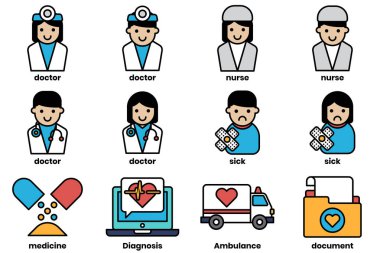 Tıbbi nesneler kavramında bir dizi illüstrasyon