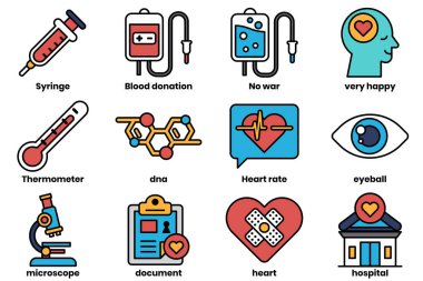 Tıbbi nesneler kavramında bir dizi illüstrasyon