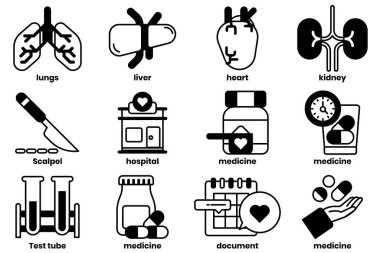 İnsan iç organları kavramında bir illüstrasyon koleksiyonu.