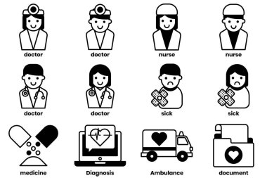 Tıbbi nesneler kavramında bir dizi illüstrasyon