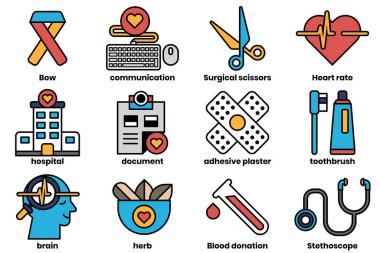 Tıbbi nesneler kavramında bir dizi illüstrasyon