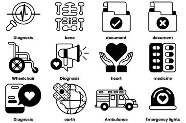 Tıbbi nesneler kavramında bir dizi illüstrasyon