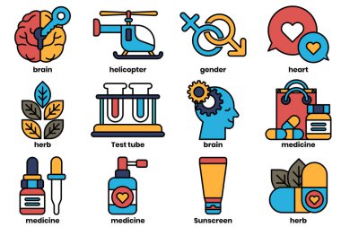 Tıbbi nesneler kavramında bir dizi illüstrasyon