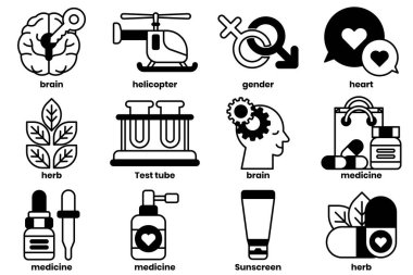 Tıbbi nesneler kavramında bir dizi illüstrasyon