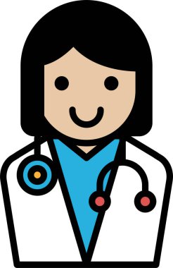 Steteskoplu bir çizgi film kadını gülümsüyor. O bir doktor. Görüntü neşeli ve neşeli.