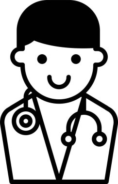 Boynunda steteskop olan beyaz laboratuvar önlüklü gülümseyen bir adam. O bir doktor.