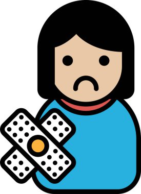 Bir kız elinde bir bandaj tutuyor. Üzgün görünüyor. Yaralanan ya da acı çeken birinin düşüncesi